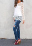 White Patchwork Lace Round Neck Long Sleeve Casual T-Shirt