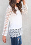 White Patchwork Lace Round Neck Long Sleeve Casual T-Shirt
