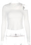 White Plain Cut Out Round Neck Long Sleeve T-Shirt