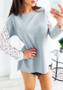Grey Patchwork Lace Round Neck Long Sleeve Casual Blouse