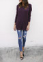 Purple Cut Out Irregular Round Neck Long Sleeve Fashion T-Shirt