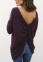 Purple Cut Out Irregular Round Neck Long Sleeve Fashion T-Shirt