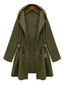 Army Green Drawstring Pockets Long Sleeve Hooded Fashion Coat