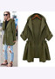 Army Green Drawstring Pockets Long Sleeve Hooded Fashion Coat