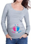 Grey Print Cartoon Maternity Long Sleeve Round Neck Fashion T-Shirt