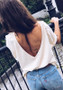 White Backless Round Neck Short Sleeve Casual T-Shirt