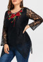Black Patchwork Irregular Lace Embroidery Plus Size Casual T-Shirt