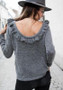 Grey Ruffle Backless Round Neck Long Sleeve Casual T-Shirt