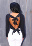 Black Cut Out Tie Back Backless Round Neck Long Sleeve T-Shirt