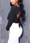 Black Cut Out Tie Back Backless Round Neck Long Sleeve T-Shirt