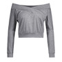 Grey Crop Cut Out Boat Neck Long Sleeve Fashion T-Shirt