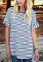 Black/White Striped Ruffle Flare Sleeve Casual Going out T-Shirt