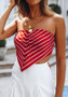 Red Striped Bow Irregular Off Shoulder Backless Casual Blouse