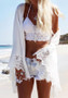 White Eagle Print Lace Fringe Cardigan Bohemia Beach Cover Up Chiffon Kimono