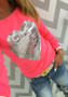 Pink Love Print Round Neck Long Sleeve Casual T-Shirt