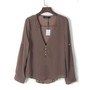 Coffee Plain Irregular V-neck Long Sleeve Fashion Blouse