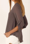 Coffee Plain Irregular V-neck Long Sleeve Fashion Blouse