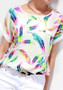 White Floral Print Round Neck Short Sleeve T-Shirt