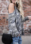 Camouflage Irregular Off-Shoulder Round Neck Long Sleeve Fashion T-Shirt