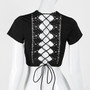 Black Patchwork Lace Hollow-out Tie Back Open Back T-Shirt