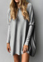 Grey Irregular Dolman Sleeve Round Neck Long Sleeve Casual T-Shirt