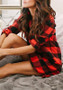 Red Plaid Single Breasted Pockets Turndown Collar Long Sleeve Blouse