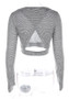 Grey Striped Cross Back Crop Round Neck Long Sleeve T-Shirt