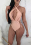 Pink Cut Out Pleated Lace Up Coral Halter Neck Beach Bikini Swimwear