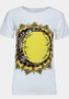 White Flowers sunflower Print Round Neck Short Sleeve Casual T-Shirt