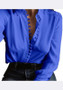 Blue Single Breasted Turndown Collar Long Sleeve Casual Blouse