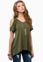 Green Cut Out Round Neck Short Sleeve T-Shirt