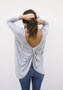 Grey Cut Out Irregular Round Neck Long Sleeve Fashion T-Shirt