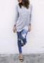 Grey Cut Out Irregular Round Neck Long Sleeve Fashion T-Shirt