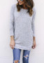 Grey Cut Out Irregular Round Neck Long Sleeve Fashion T-Shirt