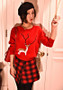 Red Deer Print Sequin Round Neck Christmas Long Sleeve Pullover Sweater
