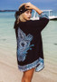 Black Boho Floral Print Irregular Cardigan Sweet Cover Up Beach Kimono