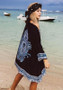 Black Boho Floral Print Irregular Cardigan Sweet Cover Up Beach Kimono