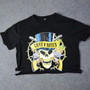 Black Skull Guns N Roses Print Bleach Hollow-out Rock Music Festival Crop Distressed T-Shirt