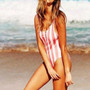 Red-White Striped Backless Round Neck Sleeveless One Piece Bikini Swimwear