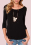 Black Irregular Backless Round Neck Long Sleeve T-Shirt