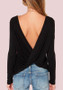 Black Irregular Backless Round Neck Long Sleeve T-Shirt