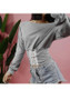 Grey Cut Out Lace-up Off Shoulder Long Sleeve Fashion T-Shirt