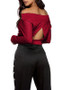 Red Crop Cut Out Boat Neck Long Sleeve Fashion T-Shirt