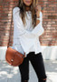 White Plain Hollow-out Lace Long Sleeve Casual T-Shirt