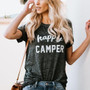 Dark Grey "Happy CAMPER" Print Casual Going out Casual T-Shirt