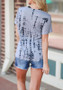 Grey Patchwork Cut Out Short Sleeve Side Slit Casual T-shirt