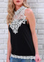 Black Patchwork Lace Round Neck Sleeveless Vest