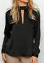Black Cut Out Buttons Backless Round Neck Long Sleeve Blouse