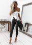 White Ruffle Irregular Peplum Off Shoulder Backless Fashion Blouse