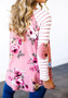 Pink Striped Floral Print Round Neck Long Sleeve Casual T-Shirt